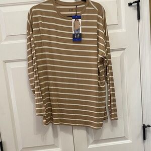 GAP Tan and White Striped Long Sleeve Top
